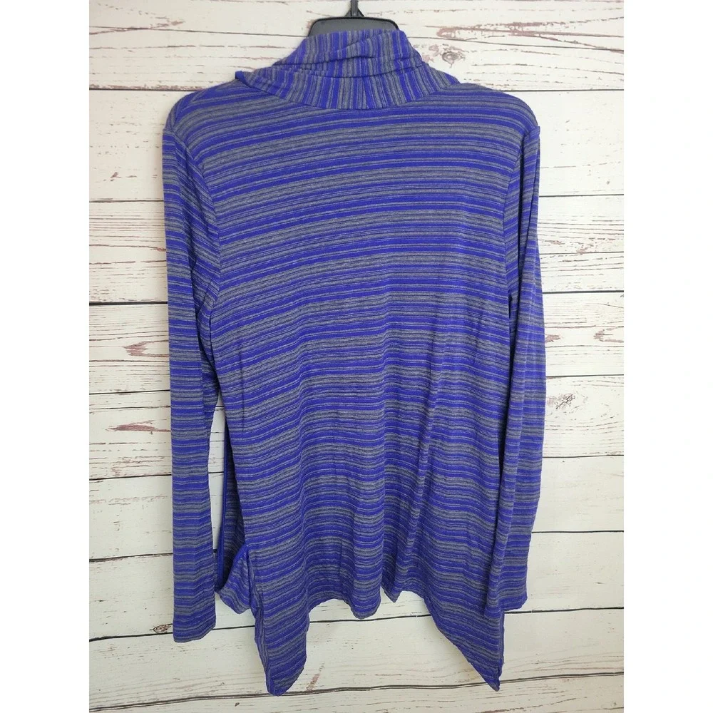 41 Hawthorn Cardigan Sweater Open Front Striped Draped Knit Blue Gray Size Large